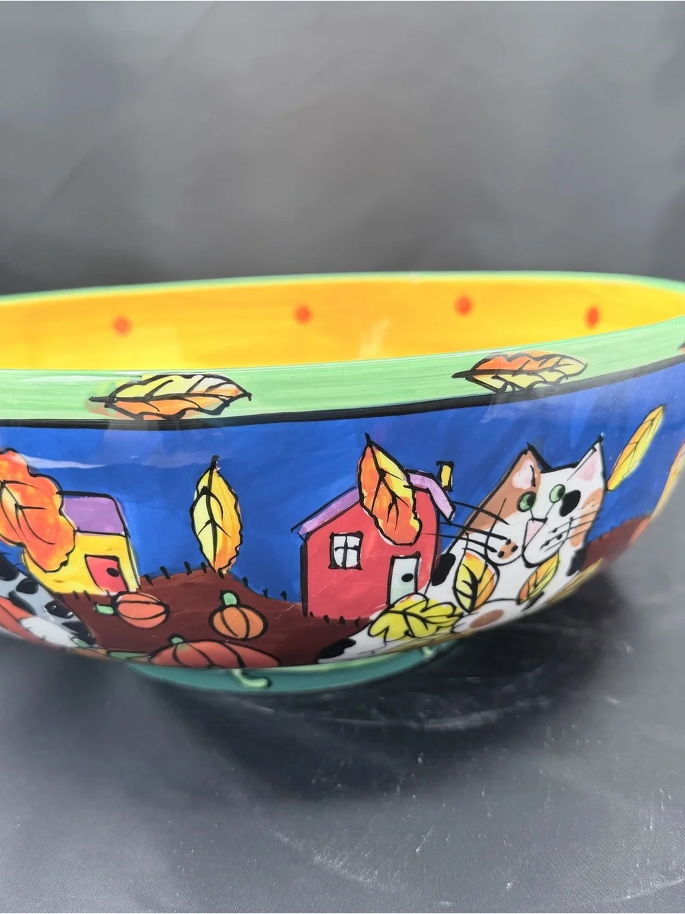 Catzilla 2001 Candace Reiter Large Mixing/Serving Bowl 12” Cats Pumpkins